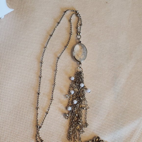 18" Silver Tone Tassel Beaded Pendant Necklace - Picture 2 of 4